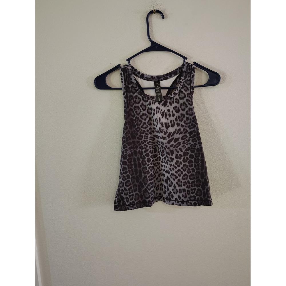 AS Revival Womens Leopard Print Racerback Activewear Tank Top Grey Black Size M